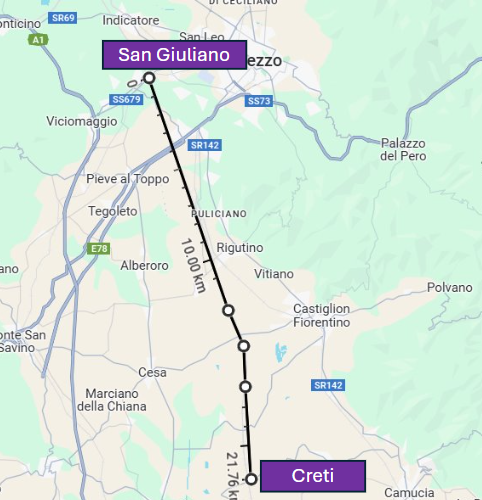 Creti dista 11,7 km da Rigutino e 21,7 km da San Giuliano